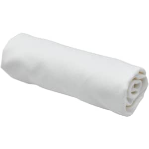 A rolled white sports towel displayed in a container, featuring a logo. Ideal for gym or outdoor activities.