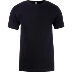 A black men's cotton crew t-shirt with short sleeves and a simple design. It features a brand logo.