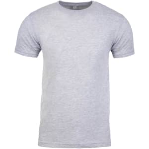 A grey cotton crew t-shirt with a round neck and short sleeves. The shirt features a logo on the label.