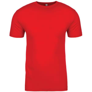 A red cotton crew t-shirt featuring short sleeves and a round neckline. It has a subtle logo on the side.