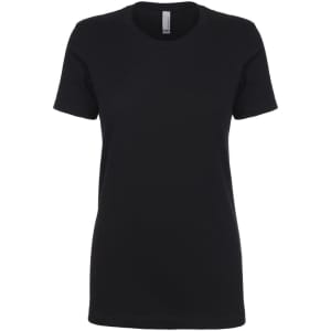 A black women's boyfriend tee with short sleeves and a classic crew neckline. Features a logo on the label.