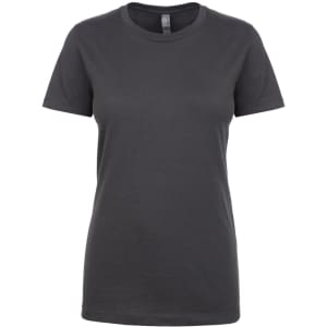 A women's boyfriend tee in a dark grey colour, featuring a round neckline and short sleeves. It has a logo on the label.