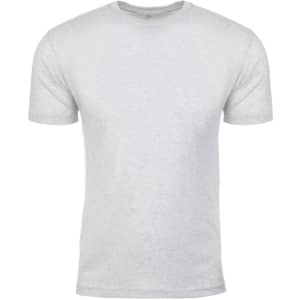 A light grey men's tri-blend crew t-shirt with short sleeves and a logo.