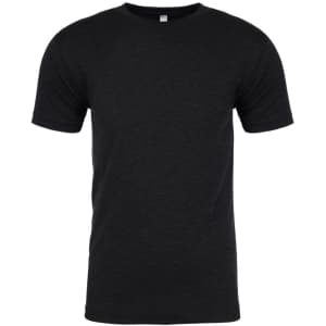 A dark grey men's tri-blend crew t-shirt with a classic fit and short sleeves. It features a logo on the front.