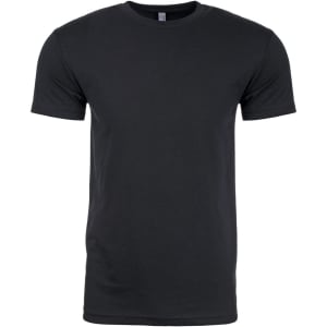 A black men's CVC crew t-shirt with short sleeves and a simple design, featuring a logo on the label.