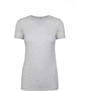A women's tri-blend crew t-shirt in light grey, featuring short sleeves and a fitted design. It has a logo.