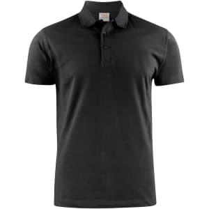 Men's short-sleeve polo shirt in dark grey with a collar, featuring a logo on the front.