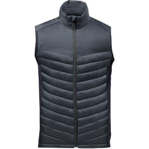 Men's Montserrat Thermal Vest in dark green with a smooth front and side panels, featuring a high collar and zip closure.