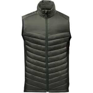 Men's Montserrat Thermal Vest in dark green with a zip front, featuring padded sections and a high collar.
