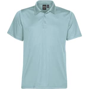 A light blue Men's Eclipse Pique Polo shirt with a classic polo collar and a logo.
