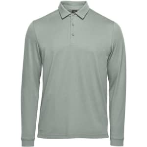 A long-sleeved, light green polo shirt with a collar and three buttons, featuring a logo on the chest.