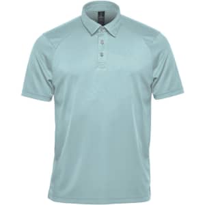 A light blue men's polo shirt with a collar and a logo on the chest.