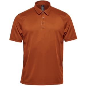Men's Milano Sports Polo in a rich burnt orange colour, featuring a collar, buttons, and a logo on the chest.