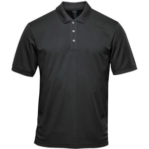 A black Men's Sirocco Sports Polo featuring a classic collar and three-button placket. Includes a logo.