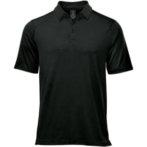 A dark green polo shirt featuring a collar and short sleeves, with a logo on the chest area.