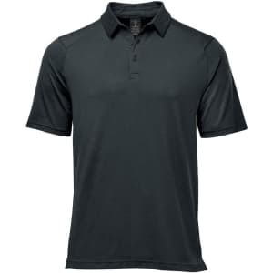 A dark green men's polo shirt with a collar and short sleeves. The shirt features a logo on the chest area.