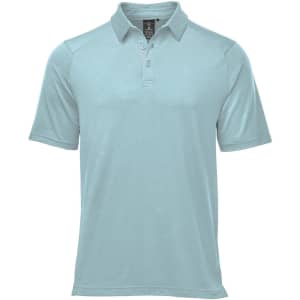 A light blue men's polo shirt with a collar and a logo on the chest.