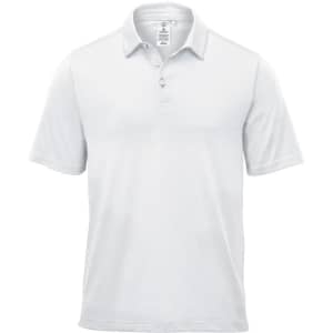 A light grey men's polo shirt featuring a collar and a logo on the chest.