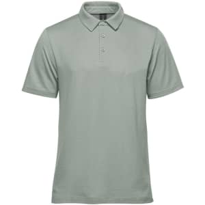A light green men's polo shirt with a classic collar and three-button placket. It features a logo.