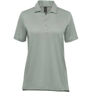 A women's short-sleeve micro pique polo shirt in a light green colour, featuring a collar and three-button placket.