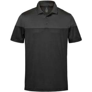 A Men's Monterey Two-Tone Polo in black, featuring a short-sleeve design and a logo on the chest.