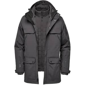 A grey Men's Fairbanks 5-in-1 System Jacket with multiple pockets and a removable inner layer.