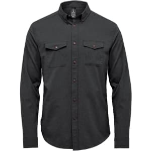 Men's Azores Quick Dry Shirt in dark green, featuring long sleeves, button-up front, and two chest pockets.