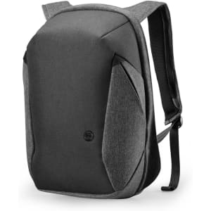 A sleek black and grey backpack with padded shoulder straps and a logo. Ideal for everyday use.