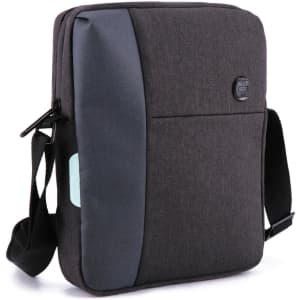 A Swissdigital Arosa shoulder bag in dark grey with a contrasting panel, featuring a logo and adjustable strap.