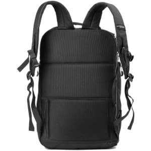 A black Swissdigital Java Backpack with padded straps and multiple compartments. It features a logo on the front.