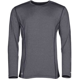 A long-sleeve men's t-shirt in grey featuring a logo, designed for comfort and active use.