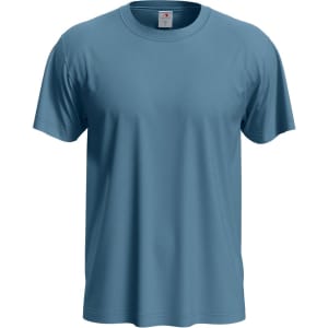 A teal Men's Classic T-shirt with short sleeves and a crew neckline, featuring a logo.