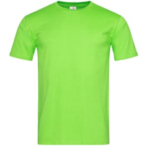 A bright green fitted T-shirt with a round neck and short sleeves. It features a small logo on the label.