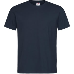 Men's heavyweight comfort T-shirt in dark navy, featuring a crew neck design and a logo on the label.
