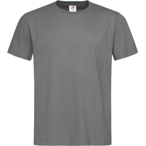 Men's heavyweight crew neck t-shirt in a muted olive green colour. Features a logo at the neckline.
