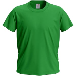 A green Junior Classic T-shirt featuring a crew neck and short sleeves, with a logo on the label.