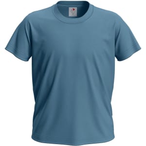 A blue Junior Classic T-shirt with short sleeves and a round neckline, featuring a logo on the label.