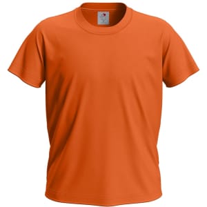 An orange Junior Classic T-shirt with a crew neckline and short sleeves, featuring a logo on the label.