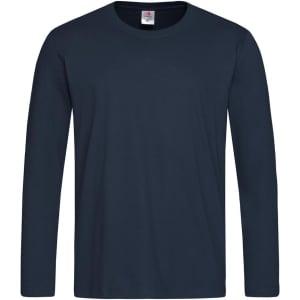 A long sleeve T-shirt in navy blue, featuring a classic crew neckline and a logo at the neck.