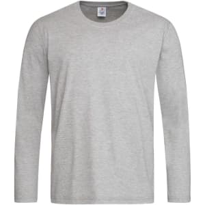 A light grey long sleeve T-shirt with a classic cut, featuring a logo on the label.