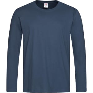 A long sleeve T-shirt in a navy blue colour, featuring a round neck and a logo on the label.