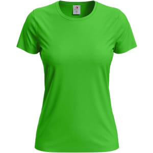 A bright green women's classic T-shirt with a crew neckline and short sleeves, featuring a visible logo.
