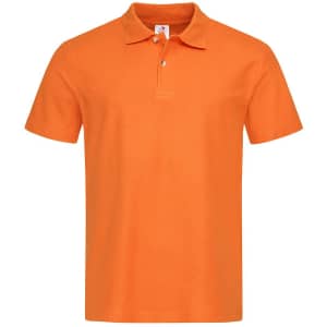 An orange heavyweight polo shirt with a collar and short sleeves, featuring a small logo.