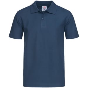 A navy blue Junior Heavyweight Polo shirt with a collared neckline and short sleeves. It features a brand logo.