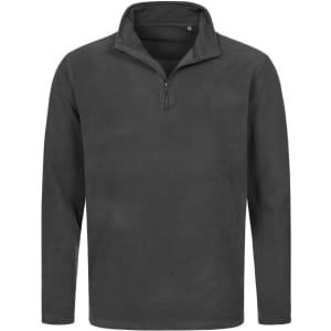 Men's active fleece half-zip in dark grey, featuring a zip collar and long sleeves. Includes a logo.