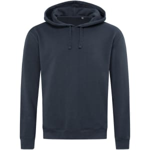 A dark grey unisex hoodie with a drawstring hood and long sleeves, featuring a logo on the front.