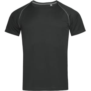 A dark green men's active team raglan T-shirt with short sleeves and a crew neckline. Features a logo on the chest.
