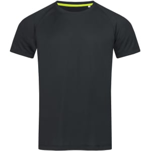 A dark green men's active t-shirt with a round neckline and contrasting trim. It features a logo on the chest area.