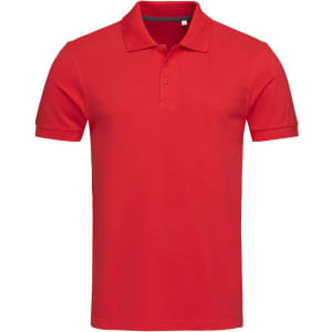 A red men's premium cotton polo shirt with a classic collar and short sleeves, featuring a small logo.