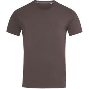 A khaki crew neck t-shirt with short sleeves and a subtle logo detail.
